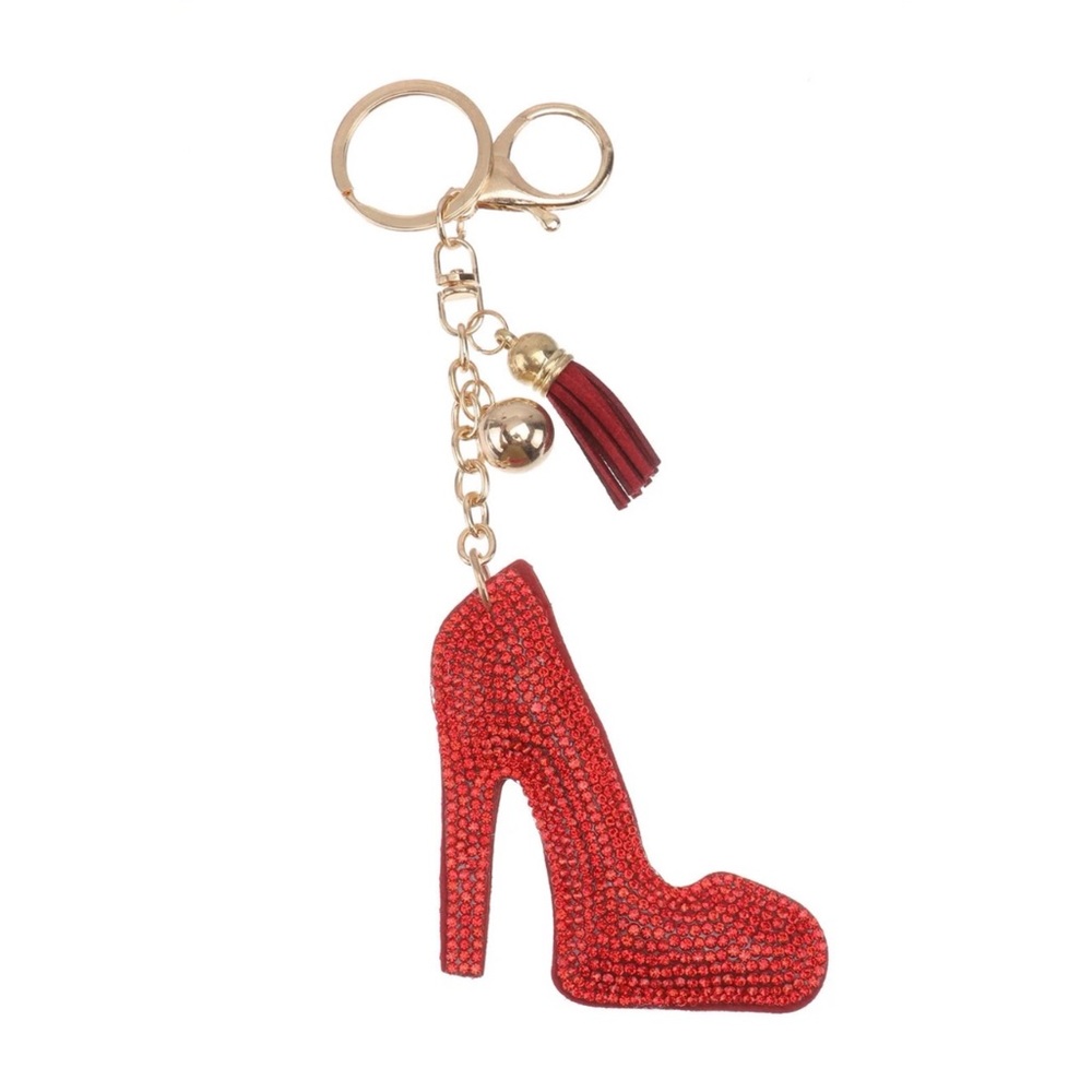 NEW Red Bling High Heel and Tassel Bag Charm / Keychain